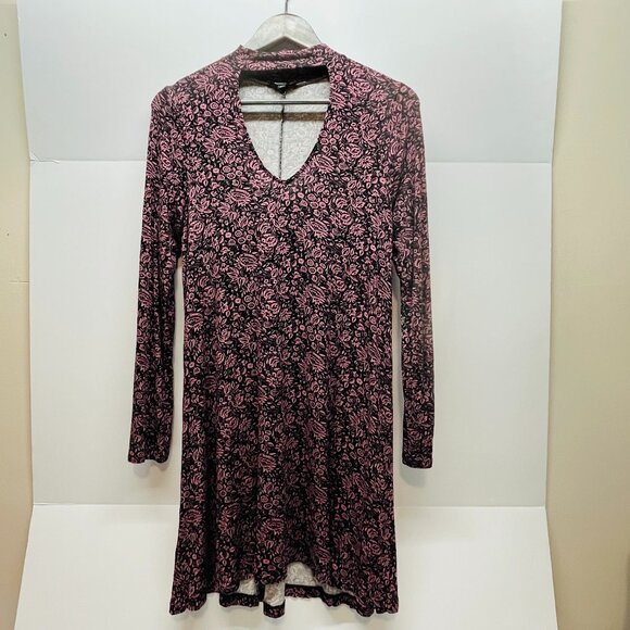 Express Black Purple‎ Patterned Keyhole Neck Dress Size M - Picture 1 of 6